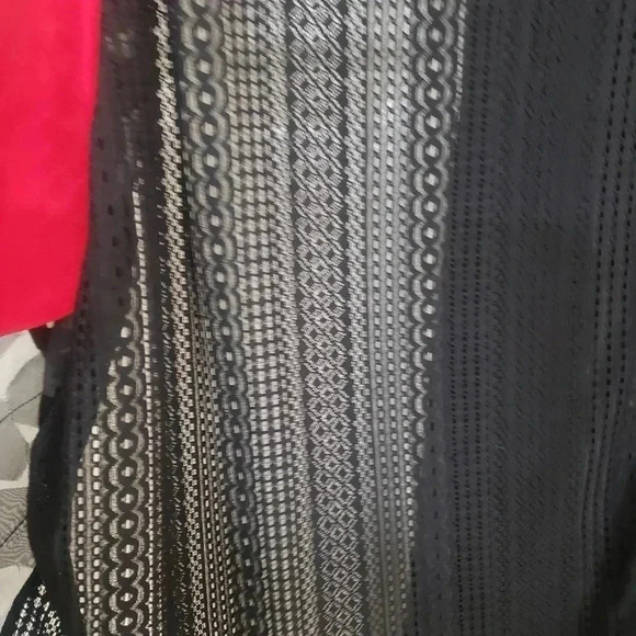 AHNI Red and Black Velvet and Sheer Open Cardigan - Picture 8 of 10